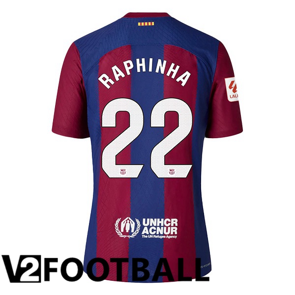 FC Barcelona (RAPHINHA 22) Football Shirt Home Blue Red 2023/2024