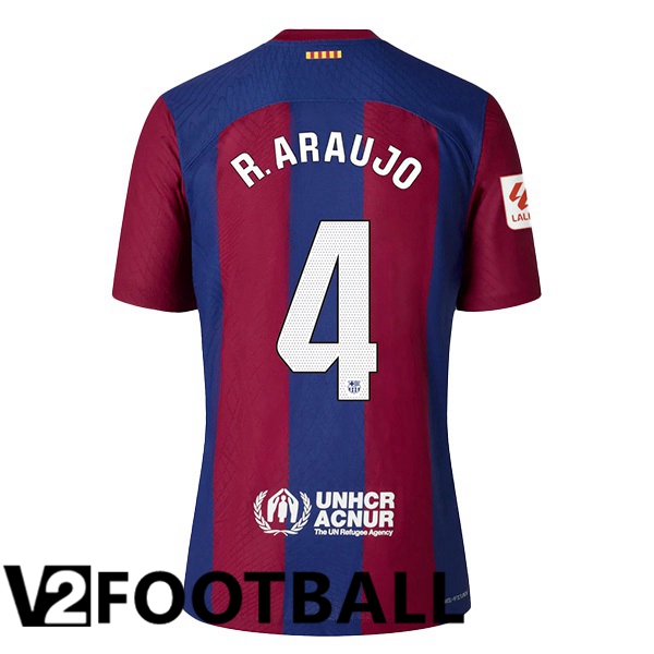 FC Barcelona (R. ARAUJO 4) Football Shirt Home Blue Red 2023/2024