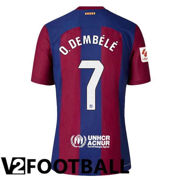 FC Barcelona (O. DEMBÉLÉ 7) Football Shirt Home Blue Red 2023/2024