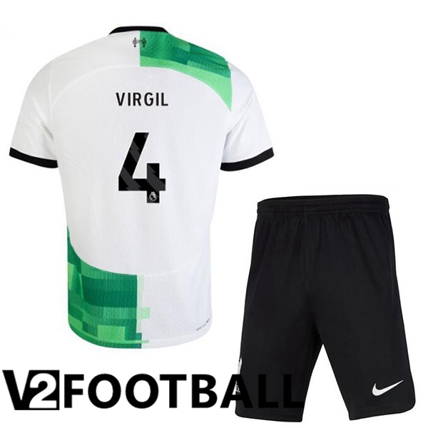 FC Liverpool (VIRGIL 4) Kids Football Shirt Away White Green 2023/2024