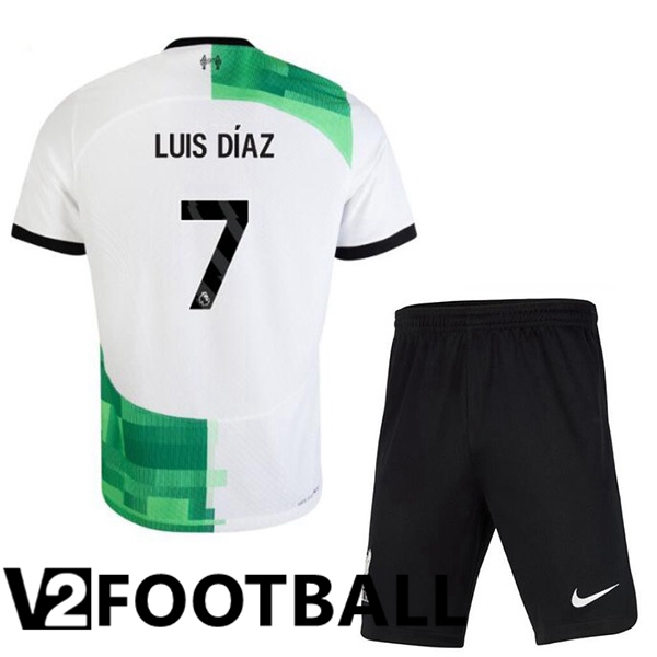 FC Liverpool (LUIS DÍAZ 7) Kids Football Shirt Away White Green 2023/2024