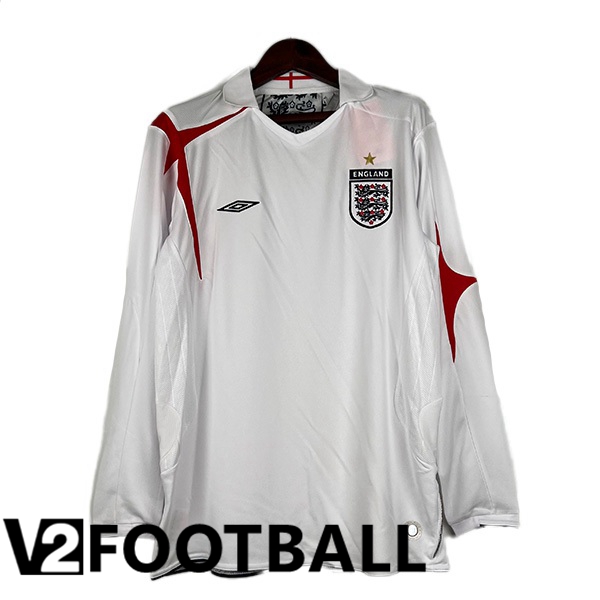 England Retro Football Shirt Home Long Sleeve White 2006