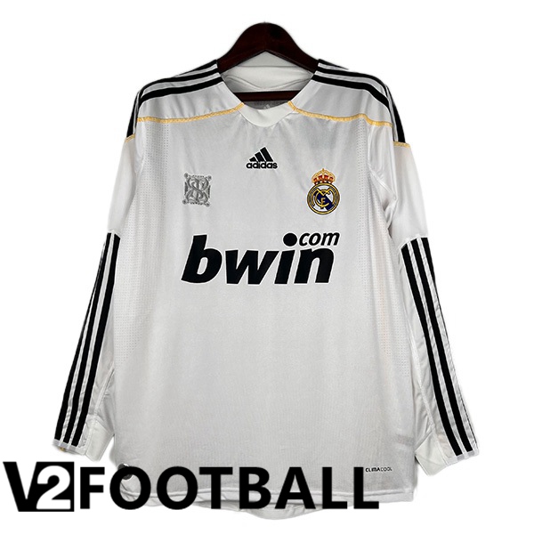 Real Madrid Retro Football Shirt Home Long Sleeve White 2009-2010