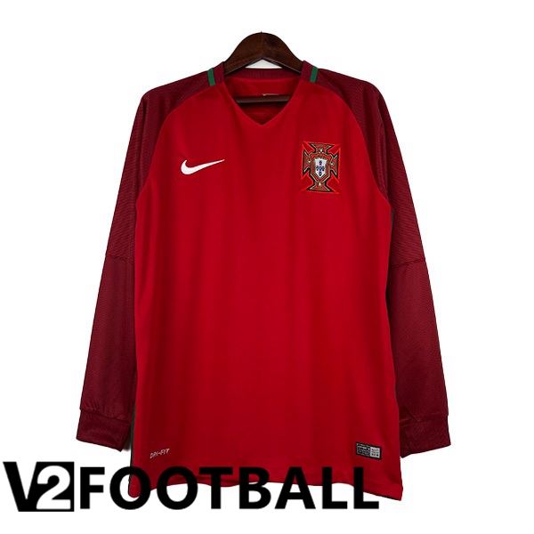 Portugal Retro Football Shirt Home Long Sleeve Red 2016