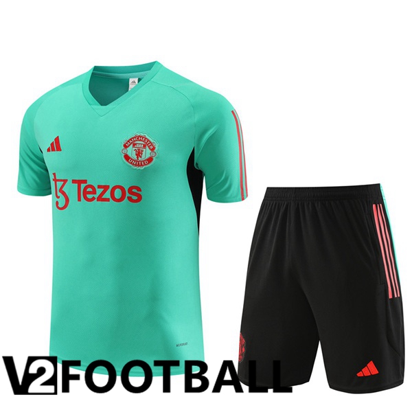 Manchester United Training T Shirt + Shorts Green 2023/2024