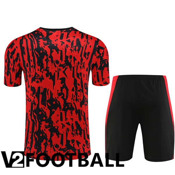 Manchester United Training T Shirt + Shorts Black Red 2023/2024