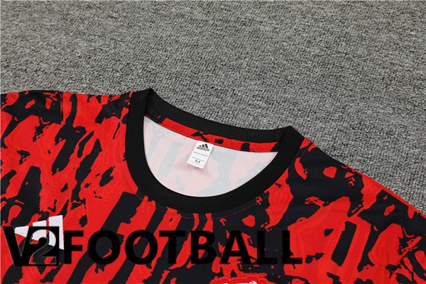 Manchester United Training T Shirt + Shorts Black Red 2023/2024