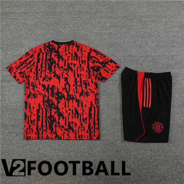 Manchester United Training T Shirt + Shorts Black Red 2023/2024