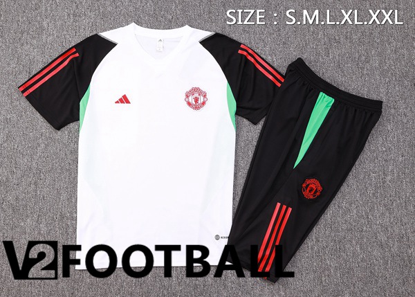 Manchester United Training T Shirt + Shorts White 2023/2024