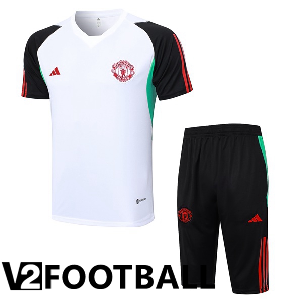 Manchester United Training T Shirt + Shorts White 2023/2024