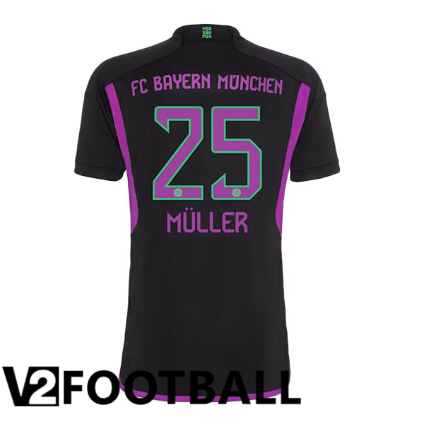 Bayern Munich Müller 25 Away Soccer Shirt Black 2023/2024
