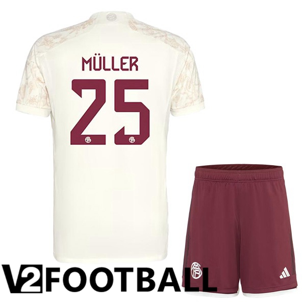 Bayern Munich Müller 25 Kids Third Soccer Shirt Yellow 2023/2024