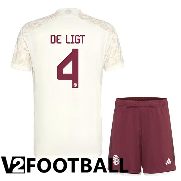 Bayern Munich de Ligt 4 Kids Third Soccer Shirt Yellow 2023/2024