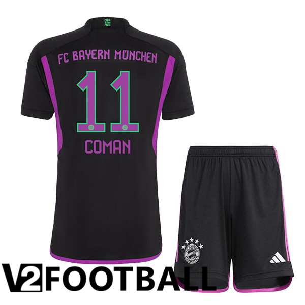 Bayern Munich Coman 11 Kids Away Soccer Shirt Black 2023/2024