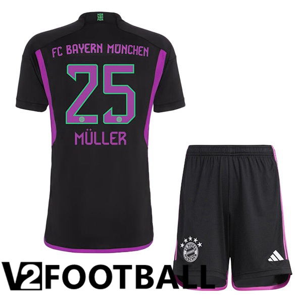Bayern Munich Müller 25 Kids Away Soccer Shirt Black 2023/2024