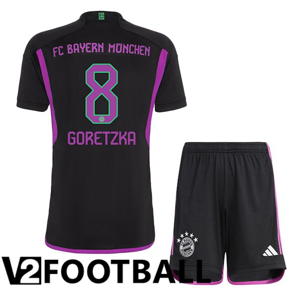 Bayern Munich Goretzka 8 Kids Away Soccer Shirt Black 2023/2024