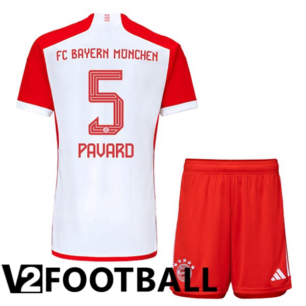 Bayern Munich Pavard 5 Kids Home Soccer Shirt White Red 2023/2024