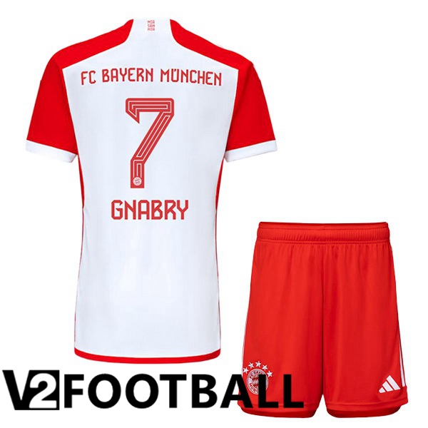 Bayern Munich Gnabry 7 Kids Home Soccer Shirt White Red 2023/2024