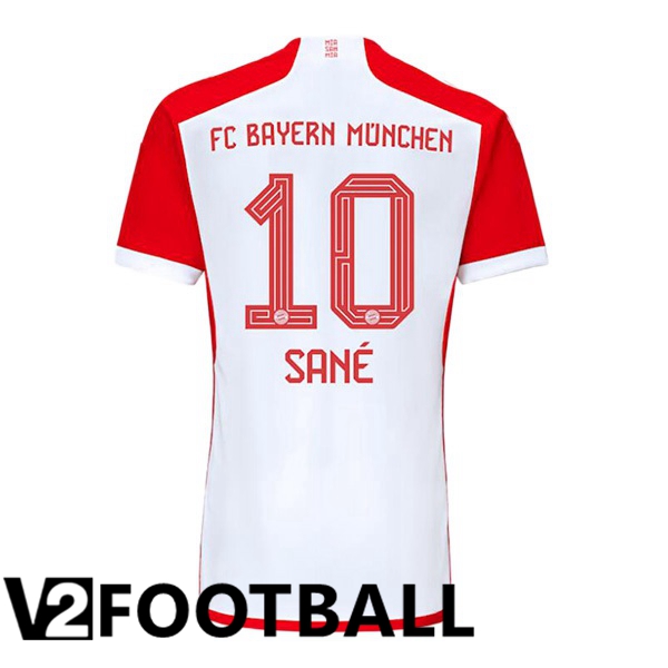Bayern Munich Sané 10 Home Soccer Shirt White Red 2023/2024