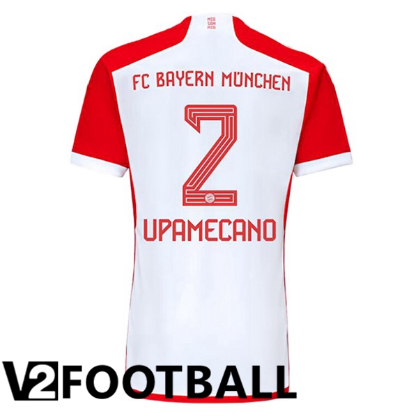 Bayern Munich Upamecano 2 Home Soccer Shirt White Red 2023/2024
