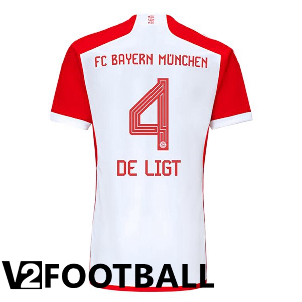Bayern Munich de Ligt 4 Home Soccer Shirt White Red 2023/2024