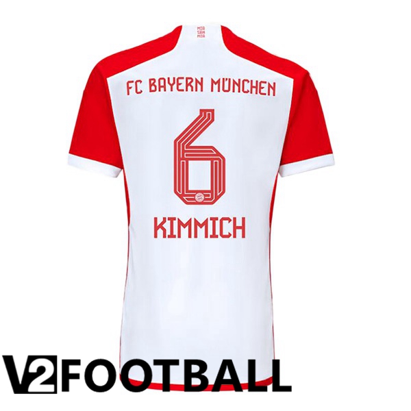 Bayern Munich Kimmich 6 Home Soccer Shirt White Red 2023/2024