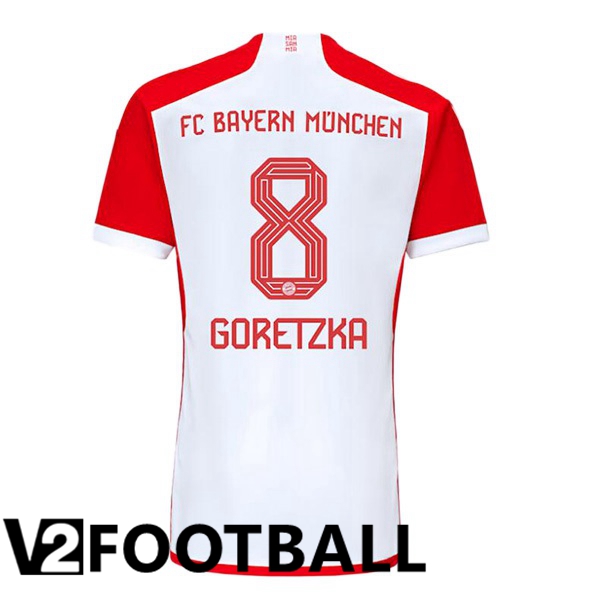 Bayern Munich Goretzka 8 Home Soccer Shirt White Red 2023/2024