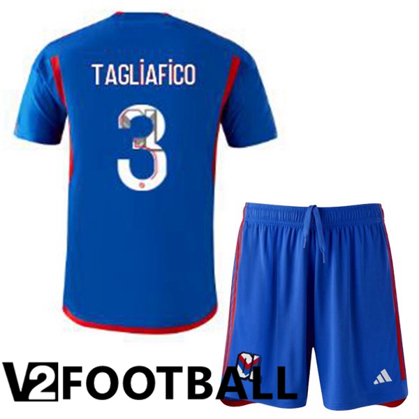 Lyon OL TAGLIAFICO 3 Kids Away Soccer Shirt Blue 2023/2024