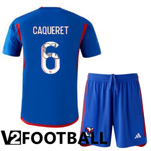 Lyon OL CAQUERET 6 Kids Away Soccer Shirt Blue 2023/2024