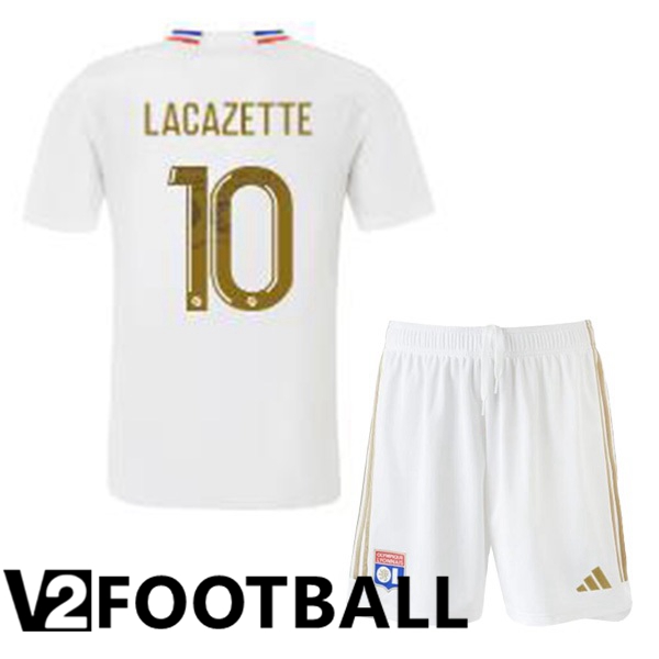 Lyon OL LACAZETTE 10 Kids Home Soccer Shirt White 2023/2024
