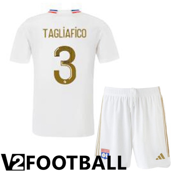 Lyon OL TAGLIAFICO 3 Kids Home Soccer Shirt White 2023/2024