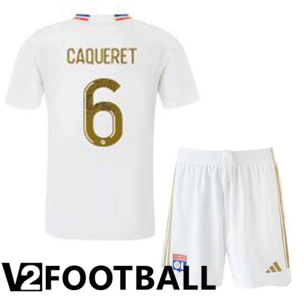 Lyon OL CAQUERET 6 Kids Home Soccer Shirt White 2023/2024