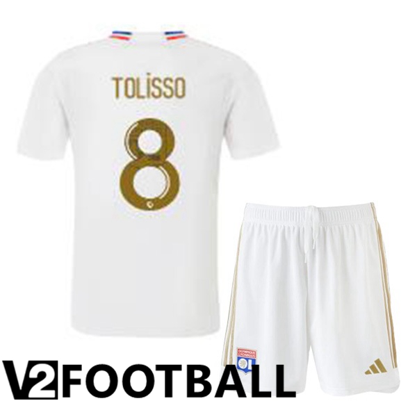 Lyon OL TOLISSO 8 Kids Home Soccer Shirt White 2023/2024
