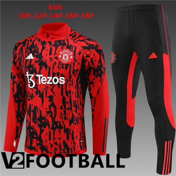 Manchester United Kids Training Tracksuit Suit Red Black 2023/2024