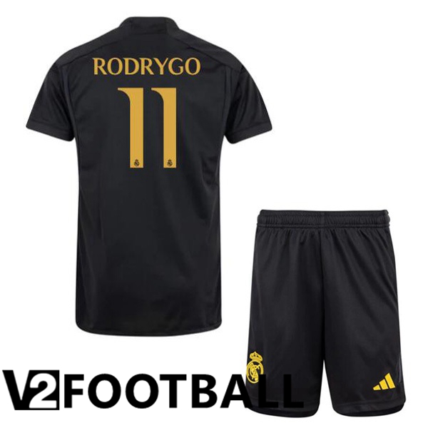 Real Madrid Rodrygo 11 Kids Third Soccer Shirt Black 2023/2024