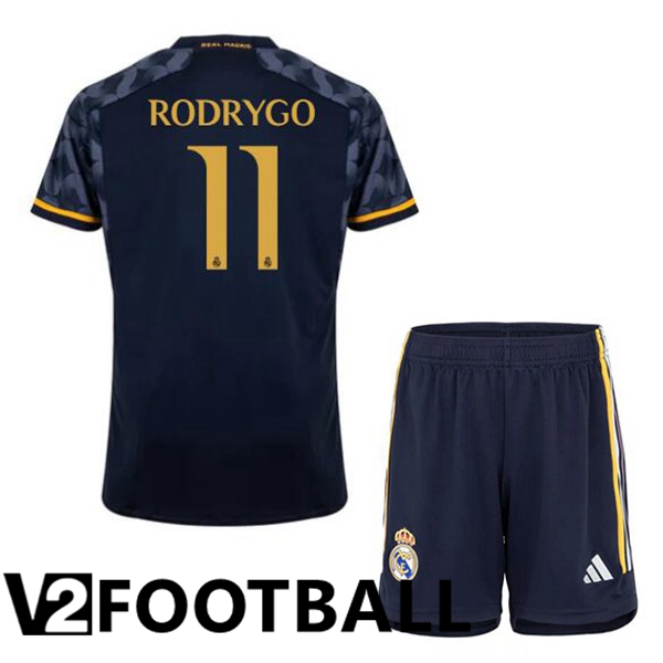Real Madrid Rodrygo 11 Kids Away Soccer Shirt Blue Royal 2023/2024