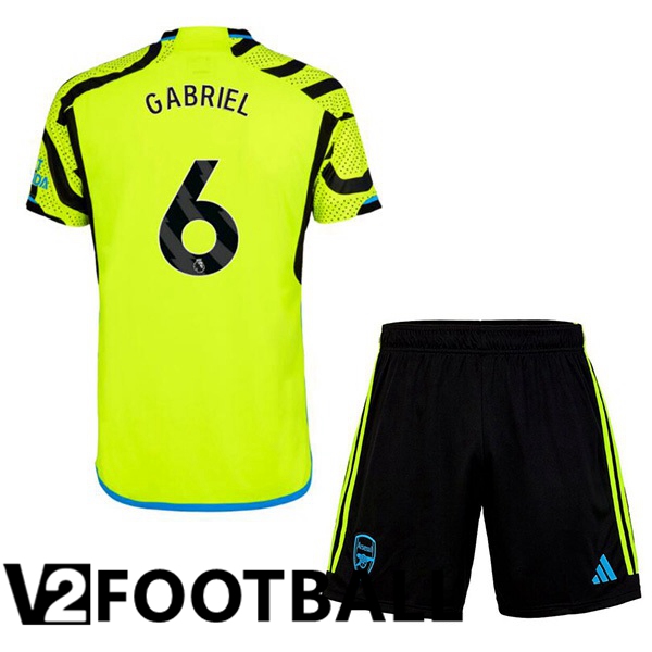 Arsenal GABRIEL 6 Kids Away Soccer Shirt Green 2023/2024