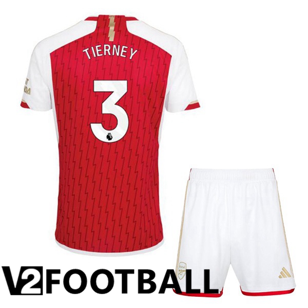 Arsenal TIERNEY 3 Kids Home Soccer Shirt Red White 2023/2024