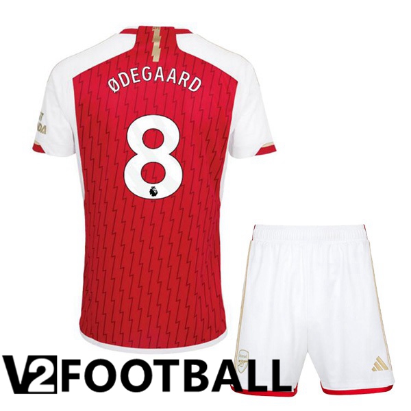 Arsenal ØDEGAARD 8 Kids Home Soccer Shirt Red White 2023/2024