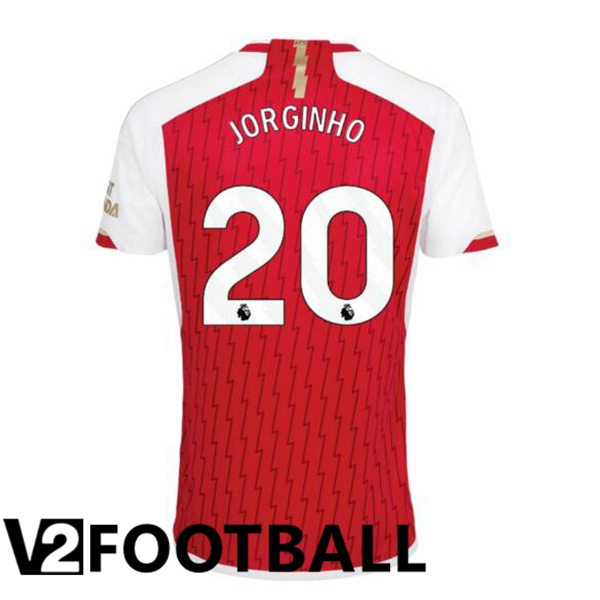 Arsenal JORGINHO 20 Home Soccer Shirt Red White 2023/2024