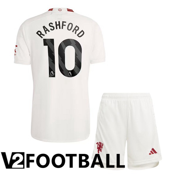 Manchester United Rashford 10 Kids Third Soccer Shirt White 2023/2024