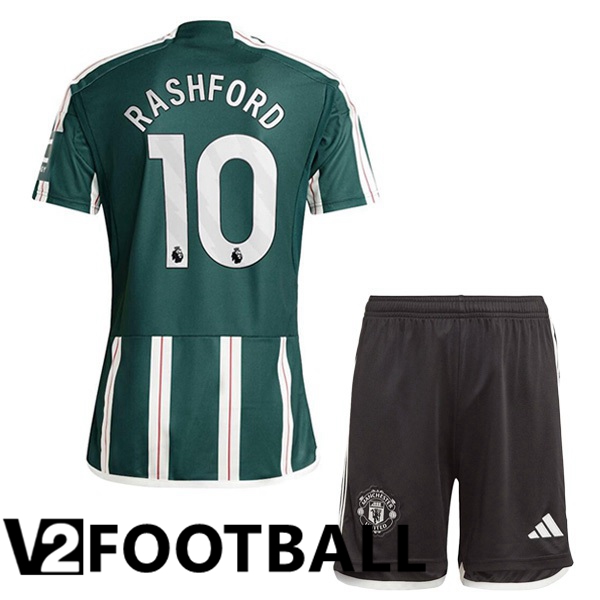 Manchester United Rashford 10 Kids Away Soccer Shirt Green 2023/2024
