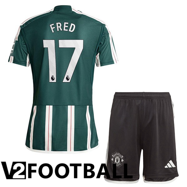 Manchester United Fred 17 Kids Away Soccer Shirt Green 2023/2024