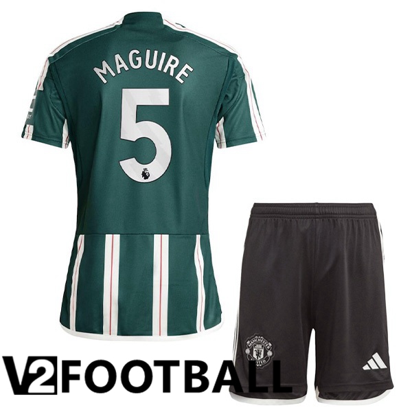Manchester United Maguire 5 Kids Away Soccer Shirt Green 2023/2024