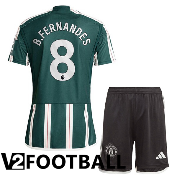 Manchester United B.Fernandes 8 Kids Away Soccer Shirt Green 2023/2024
