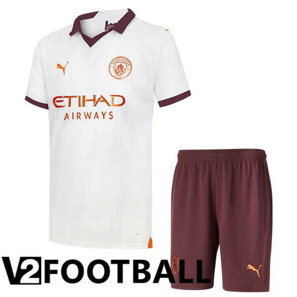 Manchester City Kids Away Soccer Shirt White 2023/2024