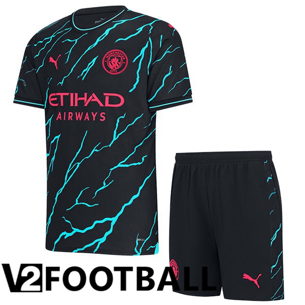 Manchester City Kids Third Soccer Shirt Blue Black 2023/2024