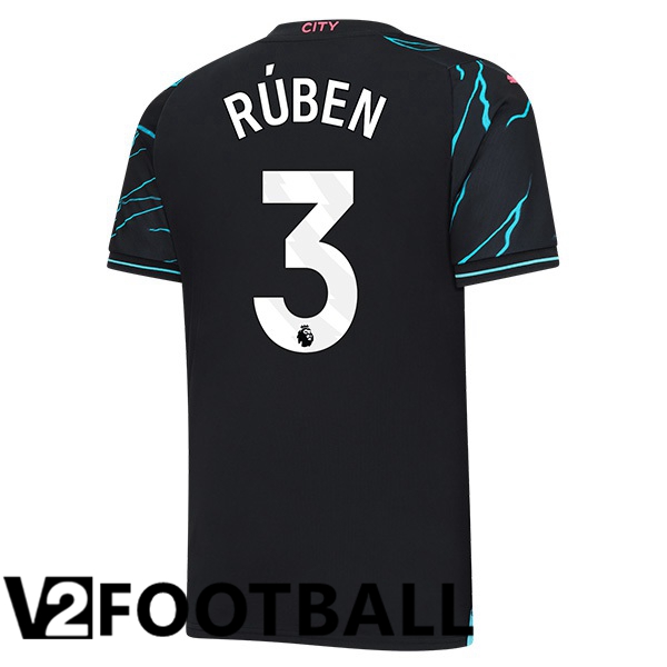 Manchester City Ruben Dias 3 Third Soccer Shirt Blue Black 2023/2024