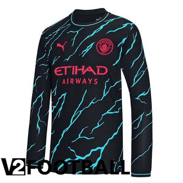 Manchester City Third Soccer Shirt Long sleeve Blue Black 2023/2024