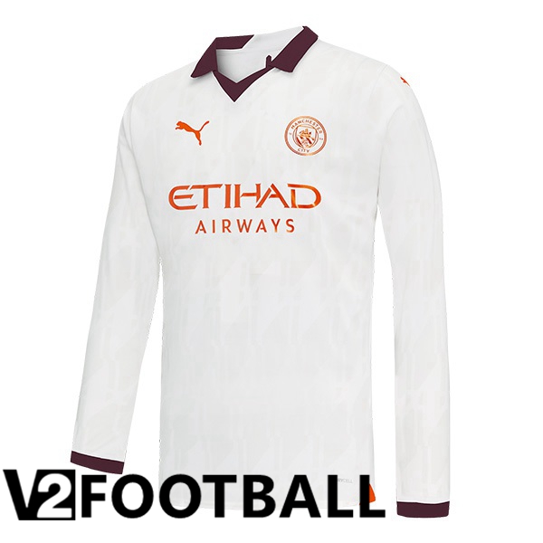 Manchester City Away Soccer Shirt Long sleeve White 2023/2024